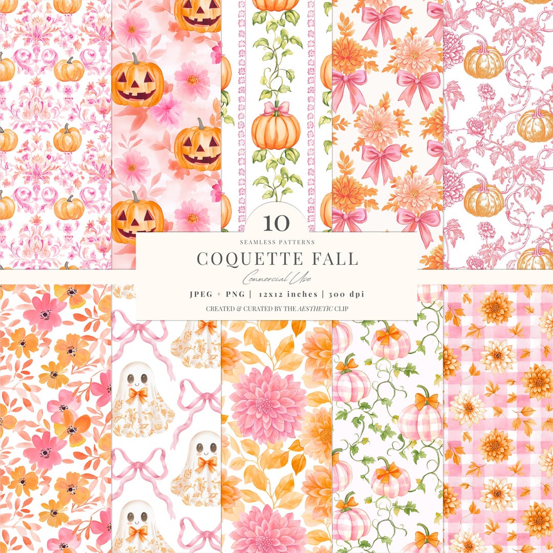 Pink Fall Seamless Pattern | Preppy Autumn Digital Paper | Coquette ...