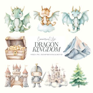 Clipart drago / Drago acquerello carino / Clipart da favola / Asilo nido drago / Sublimazione / Cavaliere PNG / Acquerello Fantasy Clipart / 9 PNG
