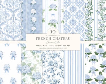 Französisches Digitales Papier | Grandmillenial Muster | Toile De Juoy Papier | Digitaler Download | Cottagecore Nahtlos | Sammelalbum | 10 JPEG | PNG