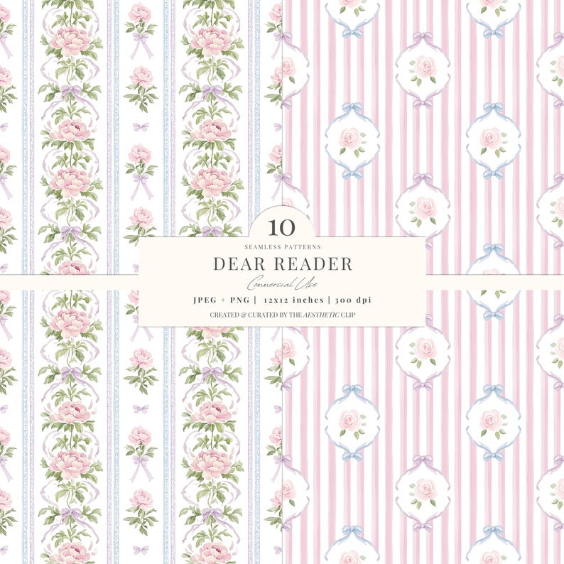 Regencycore Digital Paper | Grandmillenial Patterns | Pastel | Cottagecore Seamless | Romantic Papers | Scrapbooking | 10 JPEG | PNG image 2