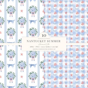 Coastal Digital Paper | Grandmillenial Pattern | Coquette Fisherman | Lobsters | Seamless | Coastal Grandma | Scrapbook | 10 JPEG | PNG image 4
