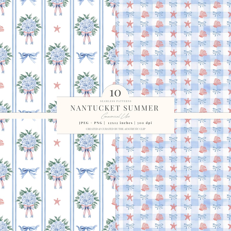 Coastal Digital Paper | Grandmillenial Pattern | Coquette Fisherman | Lobsters | Seamless | Coastal Grandma | Scrapbook | 10 JPEG | PNG image 4