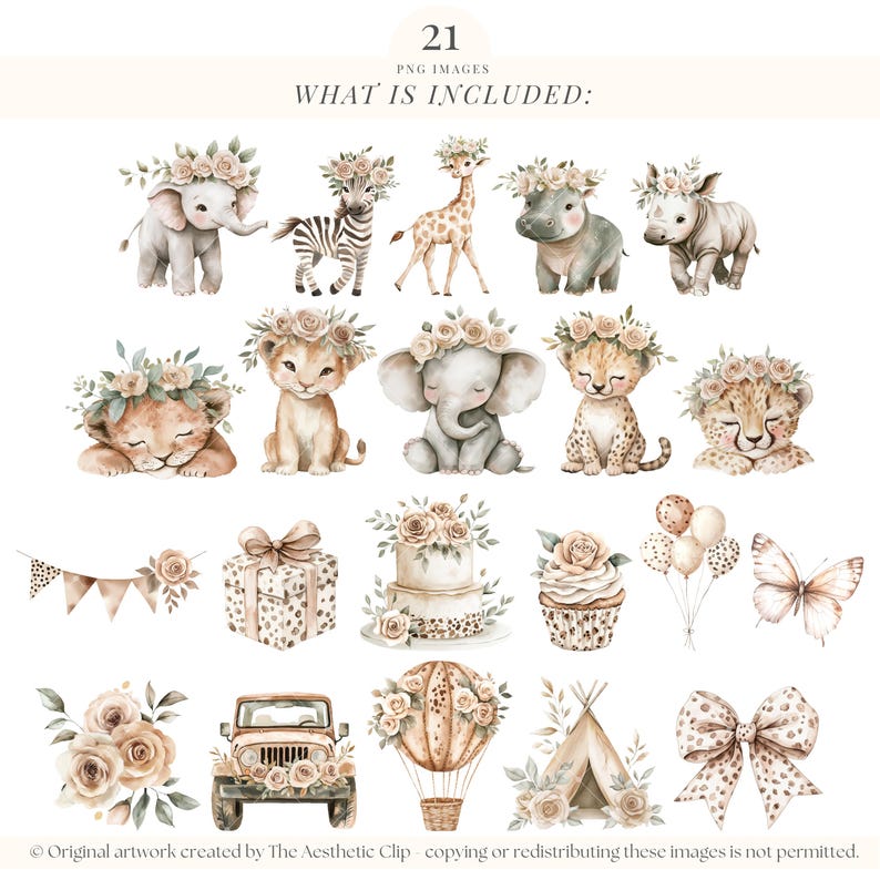 Clipart Boho Safari / Baby Shower Safari / Asilo nido nella giungla PNG / Safari neutro / Giungla Boho / Cuccioli di animali PNG / 21 PNG immagine 2
