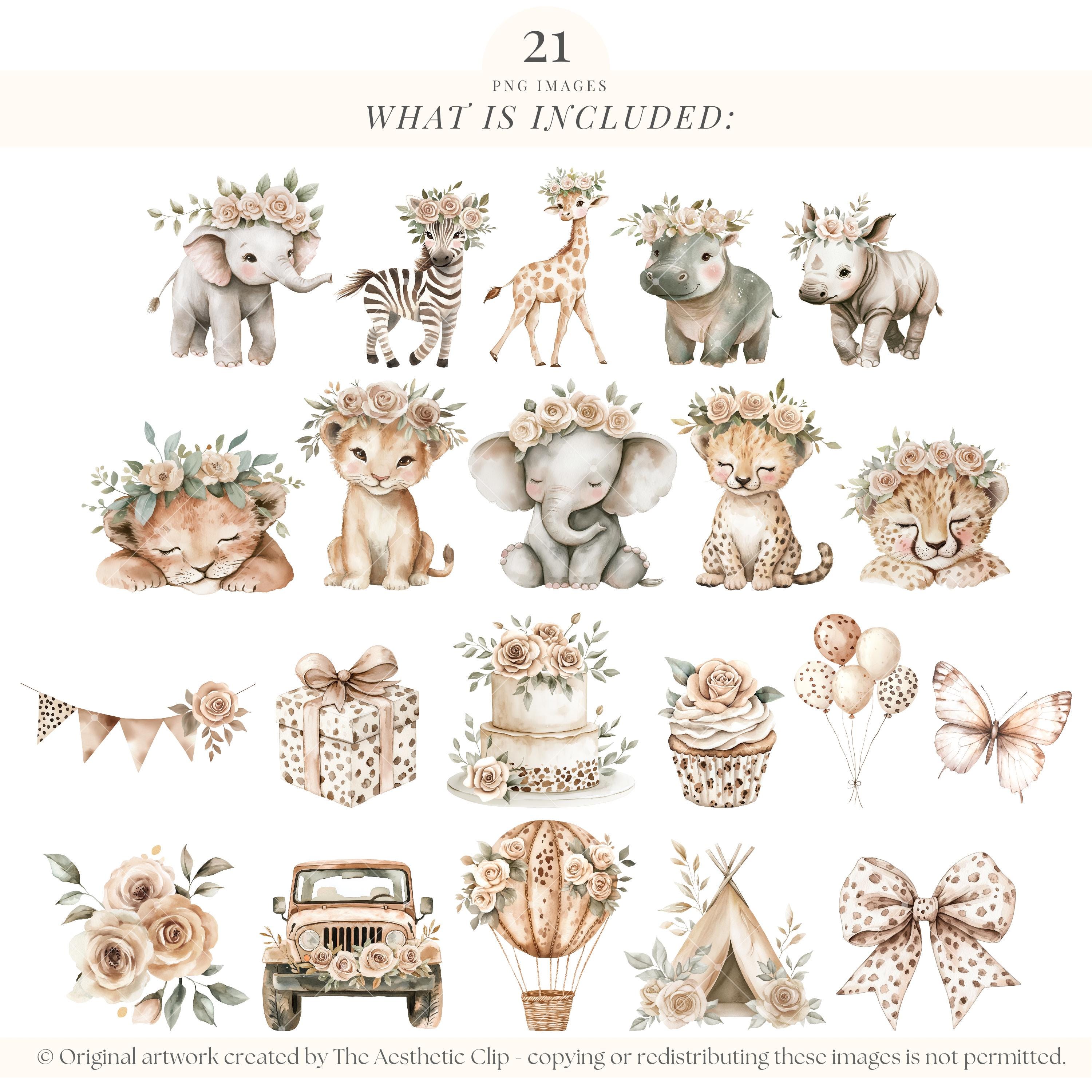 Boho Safari Clipart | Safari Baby Shower | Jungle Nursery PNG | Neutral ...