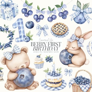Beere Erster Geburtstag | Transparentes Png | Blaubeere Clipart | Beere süße Babyparty Png | Beere Eins | Süße | Heidelbeeren | 20 PNG