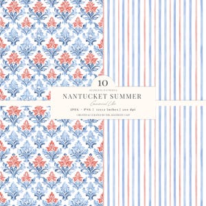 Coastal Digital Paper | Grandmillenial Pattern | Coquette Fisherman | Lobsters | Seamless | Coastal Grandma | Scrapbook | 10 JPEG | PNG image 6