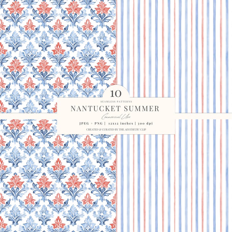 Coastal Digital Paper | Grandmillenial Pattern | Coquette Fisherman | Lobsters | Seamless | Coastal Grandma | Scrapbook | 10 JPEG | PNG image 6
