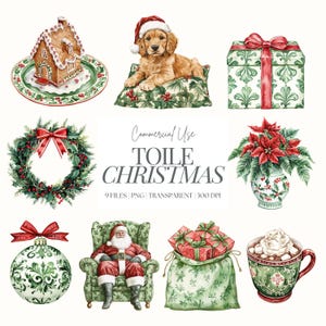 Chinoiserie Christmas Clipart | Toile De Juoy | Grandmillenial Christmas PNG | Traditional Christmas | Vintage Xmas | Akwarela | 9 PNG