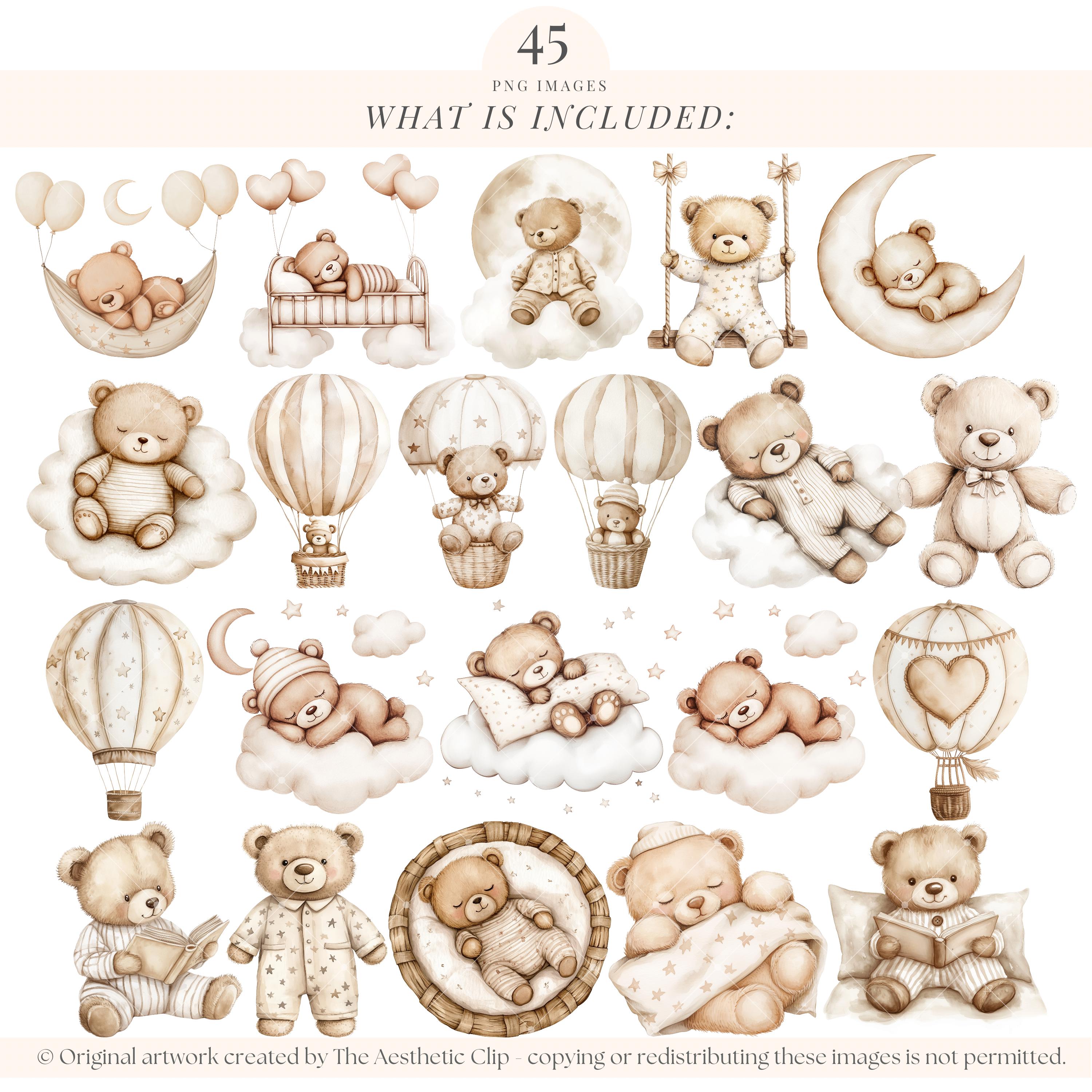 Watercolor Teddy Bear Clipart | Neutral Baby Shower Clipart | Beige ...
