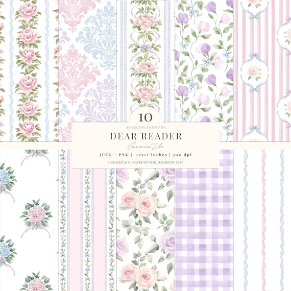 Regencycore Digital Paper | Grandmillenial Patterns | Pastel | Cottagecore Seamless | Romantic Papers | Scrapbooking | 10 JPEG | PNG