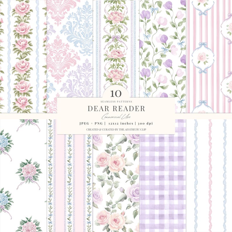 Regencycore Digital Paper | Grandmillenial Patterns | Pastel | Cottagecore Seamless | Romantic Papers | Scrapbooking | 10 JPEG | PNG image 1