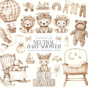 Clipart per neonati neutri ad acquerello / Clipart per baby shower Boho / Clipart per cameretta dei bambini beige / Neonato / Genere neutro / PNG per cameretta dei bambini / 50 PNG