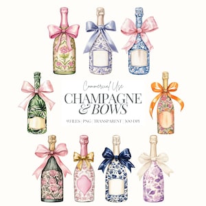 Champagne en strikken Clipart | Toile-champagne, png PNGEgg | Prosecco | Bloemenchampagne | Vrijgezellenfeest | Bruiloft, png-bestand | Coquette | 9 png