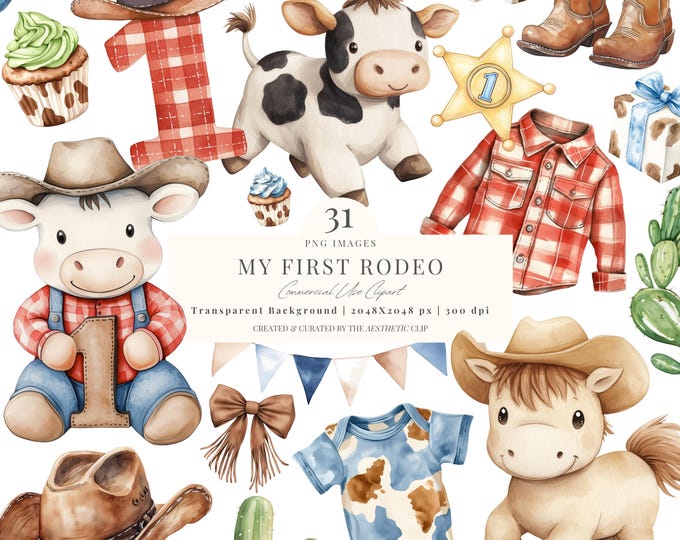 My First Rodeo Birthday | Cowboy Clipart | Western Baby Shower | Cowboy ...