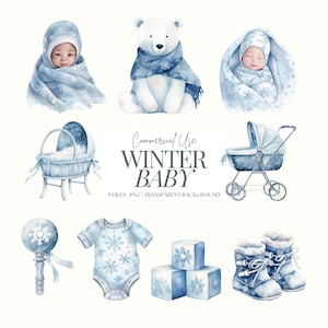 Neue Baby Clipart | Aquarell Winter Baby | Blaues Neugeborenes PNG | Geschlecht offenbaren Clipart | Schneeflocke | Weihnachtsbaby | Wintergeburt | 9 PNG