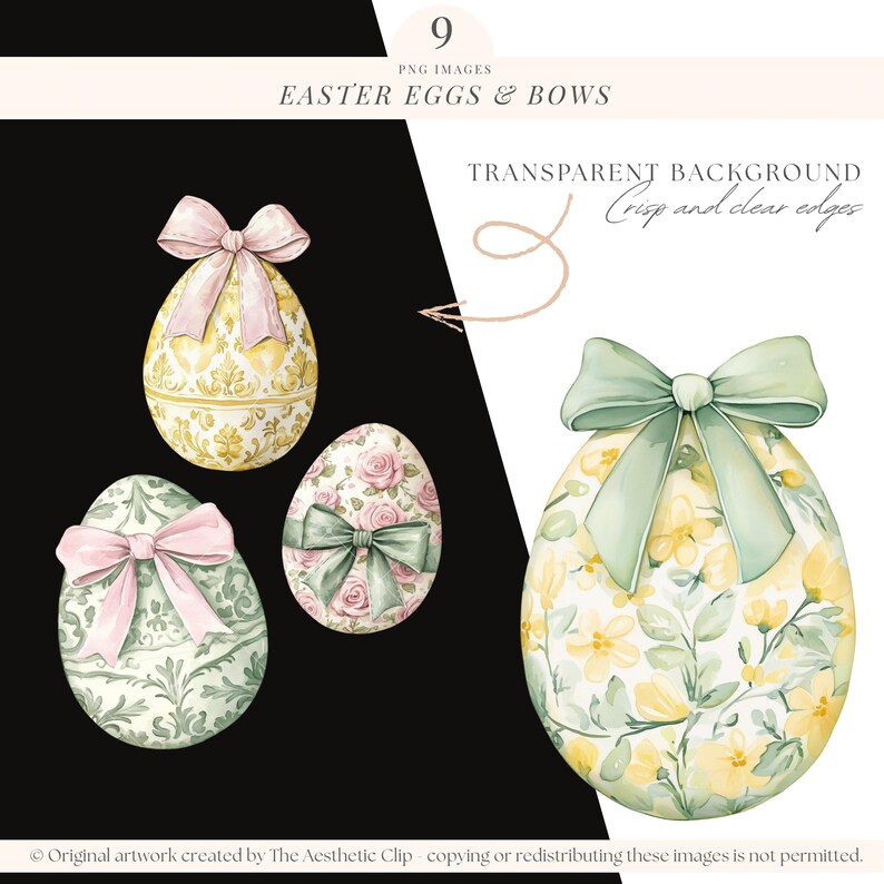 Clipart oeuf de Pâques | Coquette Pâques PNG | Oeufs de Pâques BCBG | ufs de Pâques et noeuds | Arcs | Pâques grand-millénaire | Arcs | 9 PNG image 3