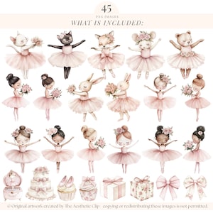Watercolor Ballerina Clipart | Pink Swan Lake Png | Ballerina Clipart | Pink Ballet Birthday | Bunny | Tutu | Bear | Ballet Shoes | 45 PNG image 2