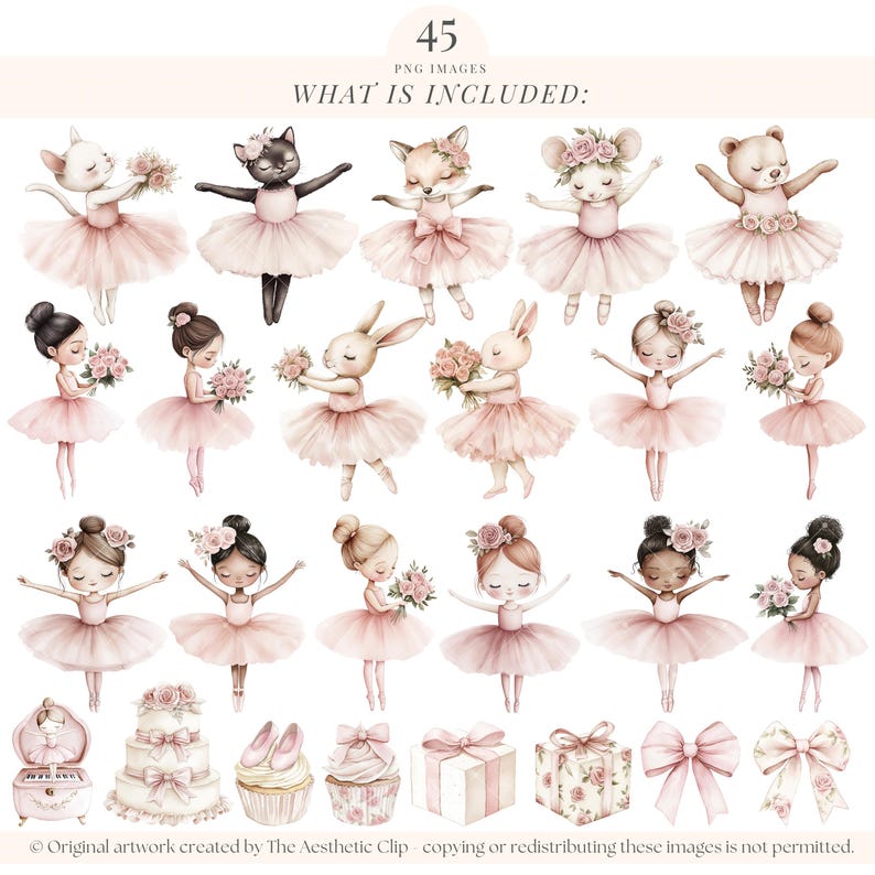 Watercolor Ballerina Clipart | Pink Swan Lake Png | Ballerina Clipart | Pink Ballet Birthday | Bunny | Tutu | Bear | Ballet Shoes | 45 PNG image 2