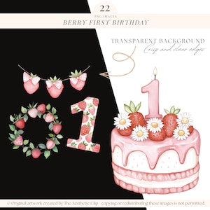 Primo compleanno di bacche / PNG trasparente / Clipart di fragole / Baby shower dolce con bacche Png / Fragole / Ragazza fragola / 22 PNG immagine 5