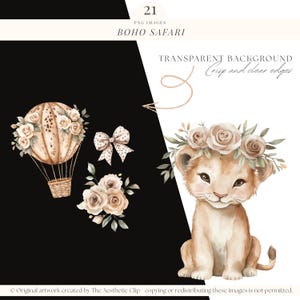 Clipart Boho Safari / Baby Shower Safari / Asilo nido nella giungla PNG / Safari neutro / Giungla Boho / Cuccioli di animali PNG / 21 PNG immagine 3
