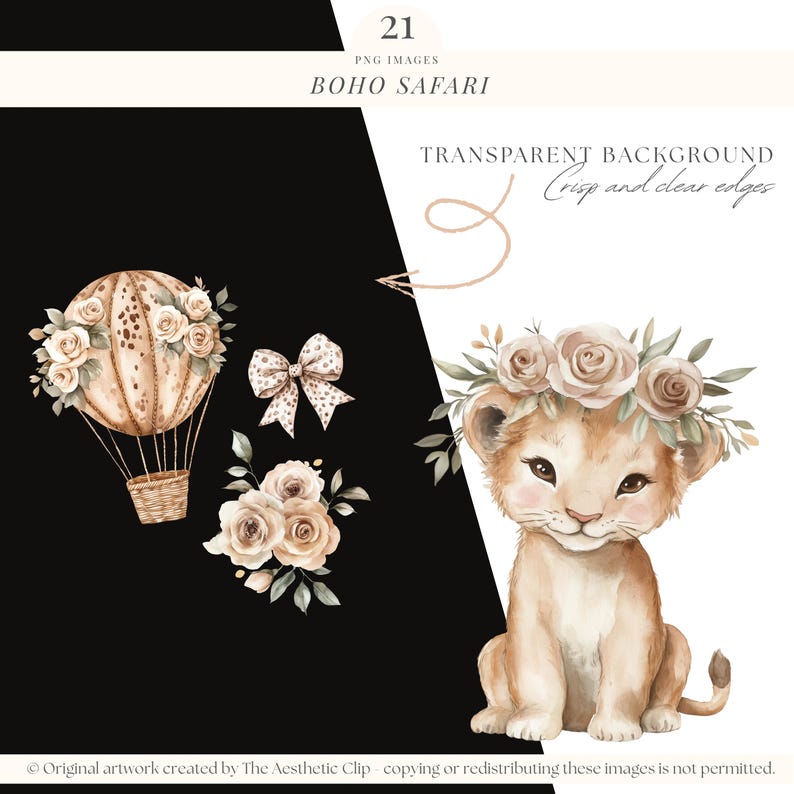 Clipart Boho Safari / Baby Shower Safari / Asilo nido nella giungla PNG / Safari neutro / Giungla Boho / Cuccioli di animali PNG / 21 PNG immagine 3
