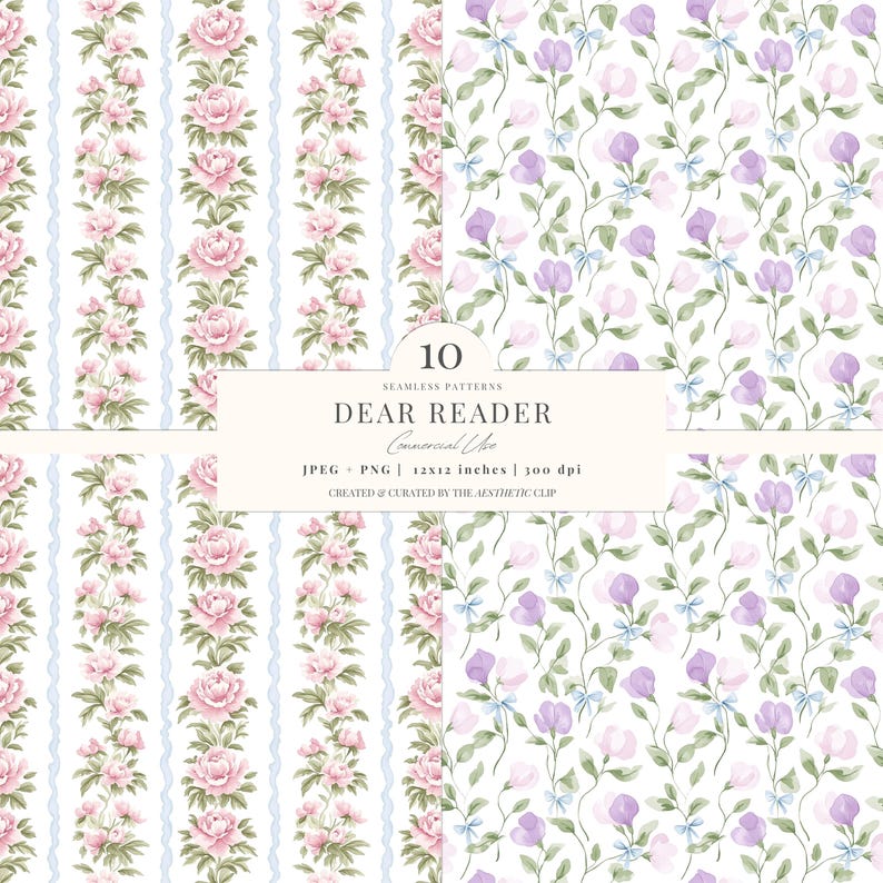 Regencycore Digital Paper | Grandmillenial Patterns | Pastel | Cottagecore Seamless | Romantic Papers | Scrapbooking | 10 JPEG | PNG image 5