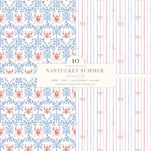 Coastal Digital Paper | Grandmillenial Pattern | Coquette Fisherman | Lobsters | Seamless | Coastal Grandma | Scrapbook | 10 JPEG | PNG image 3
