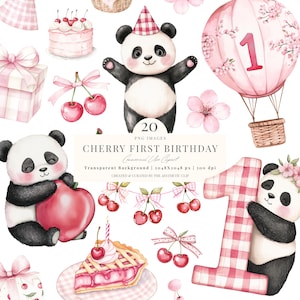 Cherry First Birthday | Cute Panda | Cherry Clipart | Berry Sweet Baby Shower Png | Cherries | Cherry One | Berry First | 20 PNG
