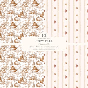 Naadloos herfstpatroon | Gezellig digitaal herfstpapier | Pompoenachtergrond | Cottagecore-herfst | Herfst Toile De Juoy | Naadloos | 10 JPEG | png afbeelding 3