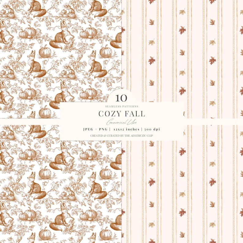 Naadloos herfstpatroon | Gezellig digitaal herfstpapier | Pompoenachtergrond | Cottagecore-herfst | Herfst Toile De Juoy | Naadloos | 10 JPEG | png afbeelding 3