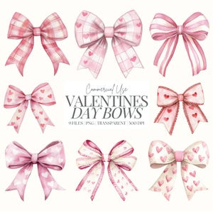 Valentinstag Schleife Clipart | Aquarell Bögen | Kokette Bögen Clipart | Rosa Herz Bögen PNG | Rot |  Liebe Herz | Rosa | Herzenstag | 9 PNG