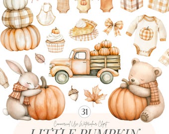 Pumpkin Baby Shower PNG | Fall Pumpkins PNG | Autumn Baby Clothes | Thanksgiving Baby | Truck With Pumpkins | Pumpkin Pie | 31 PNG