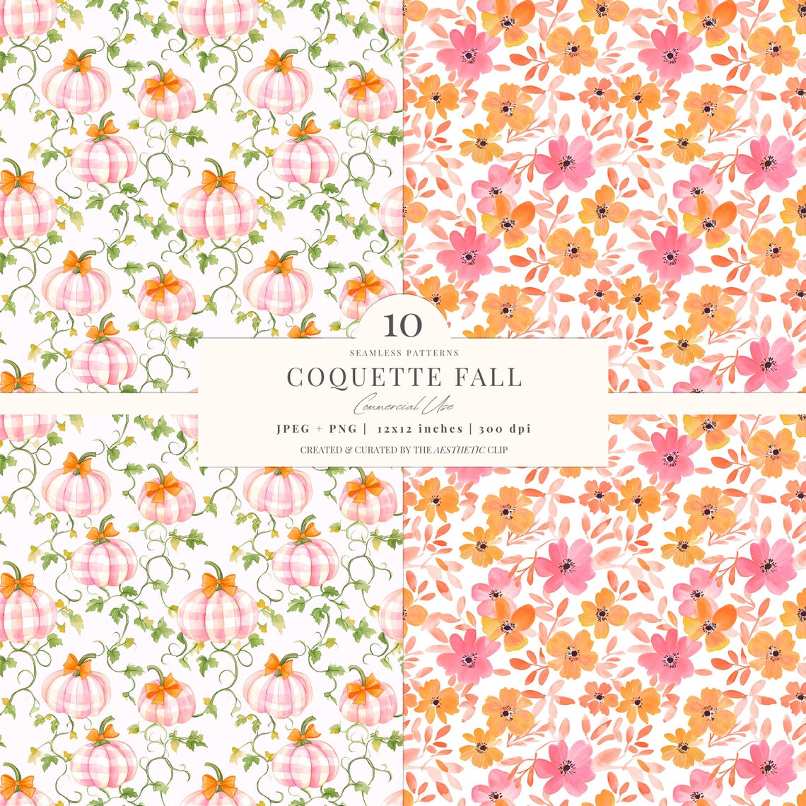 Pink Fall Seamless Pattern | Preppy Autumn Digital Paper | Coquette ...