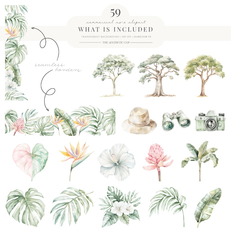 Safari Clipart | Afrikanischer Dschungel Aquarell | Wild Baby Shower | Kinder Clipart | 59 PNG Bild 5