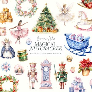 Pacote de clipart de Natal do quebra-nozes | Natal em aquarela | Pacote de clipart do quebra-nozes | Árvore de Natal | Bailarina | Rei dos ratos | 45 PNG