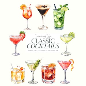 Clipart Cocktail / Cocktail Classico PNG / Bevande Acquerello / Bevande Estive / Clipart Bar / Icone Bar Matrimonio / Bevanda Alcolica PNG / 9 PNG