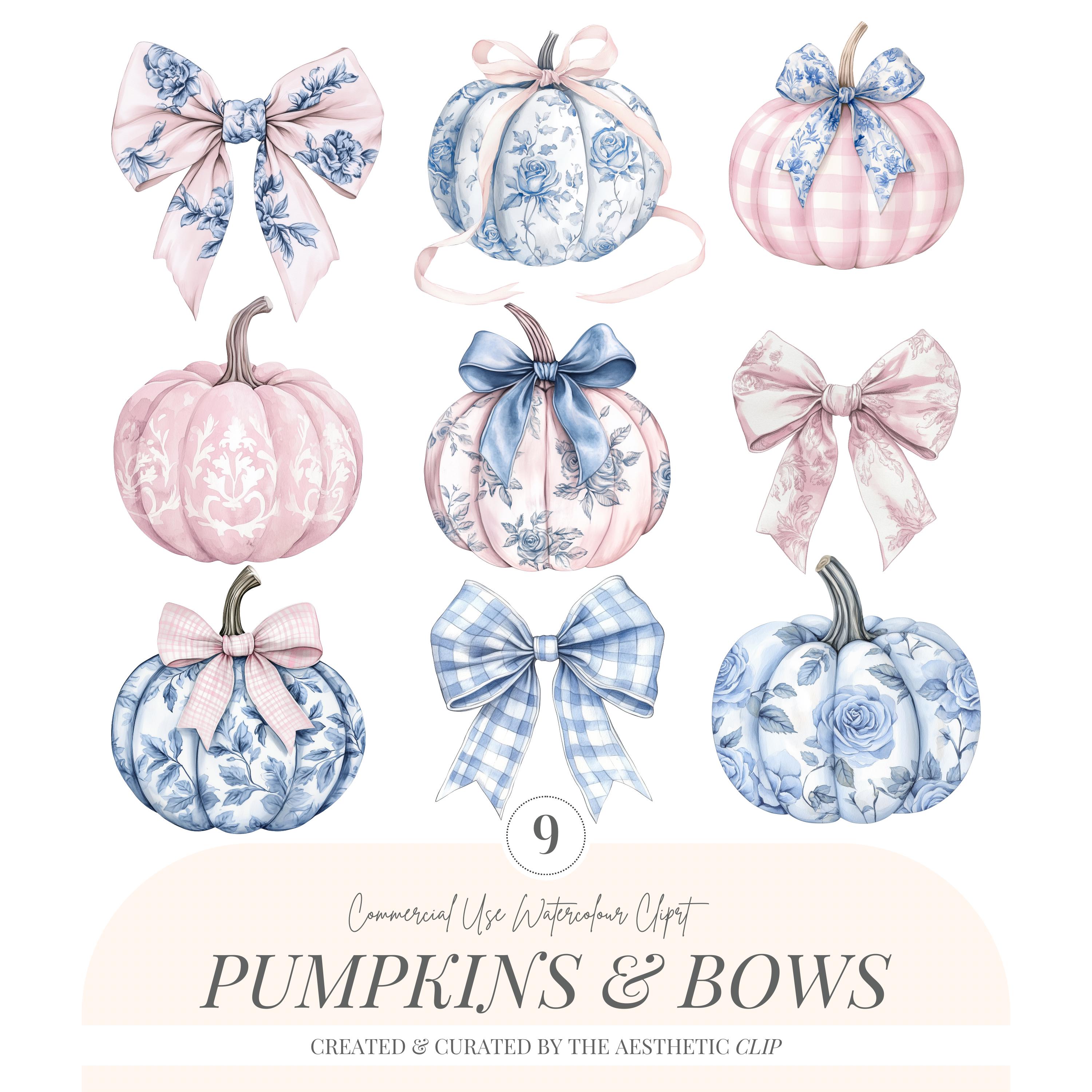 Grandmillenial Pumpkins And Bows Clipart | Coquette Pumpkins | Toile Pumpkins | Gingham Pumpkins | Cute Fall PNG | Pink Pumpkins | 9 PNG