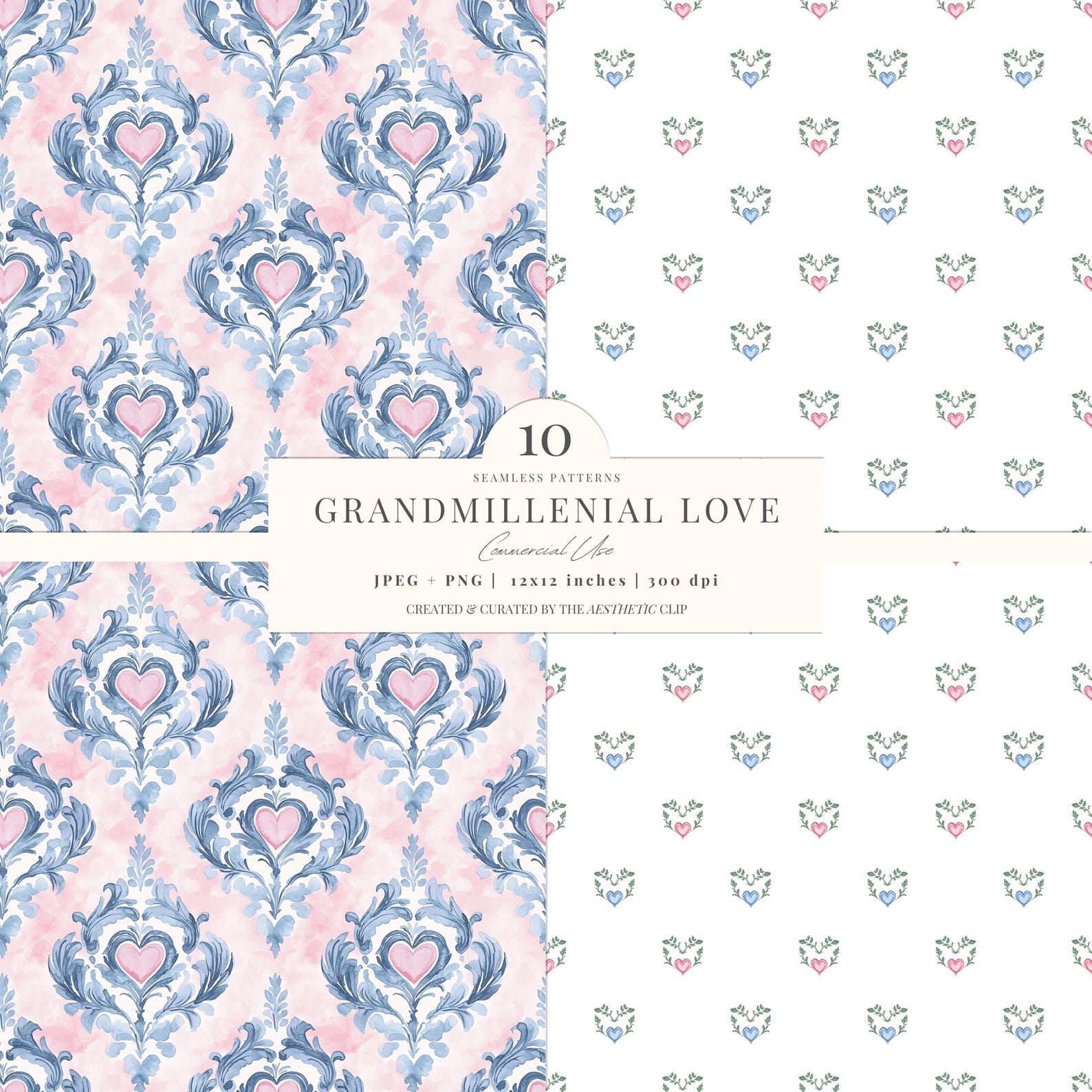 Valentines Day Digital Paper | Grandmillenial Love Patterns | Seamless ...