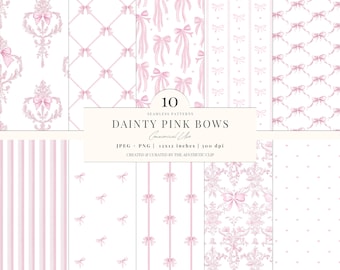 Pink Bow Pattern | Pink Bow Digital Paper | Coquette Seamless Patterns | Girl Pink Background | Girl Baby Shower Patterns | 10 JPEG | PNG