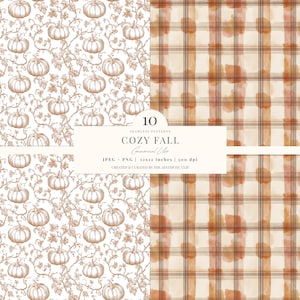 Naadloos herfstpatroon | Gezellig digitaal herfstpapier | Pompoenachtergrond | Cottagecore-herfst | Herfst Toile De Juoy | Naadloos | 10 JPEG | png afbeelding 4