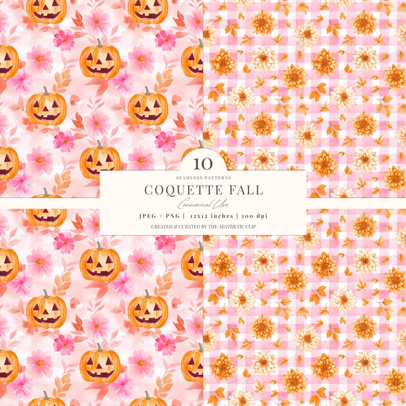 Pink Fall Seamless Pattern | Preppy Autumn Digital Paper | Coquette ...