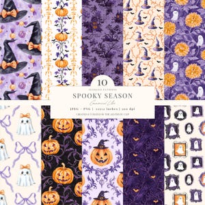 Halloween Seamless Pattern | Preppy Halloween Digital Paper | Pumpkin Background | Spooky Pattern | Coquette | Ghost | 10 JPEG | PNG
