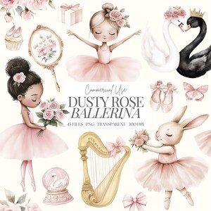 Clipart ballerina acquerello / Clipart ballerina carina / Lago dei cigni rosa PNG / Clipart ballerina rosa / Clipart compleanno balletto rosa / 45 PNG