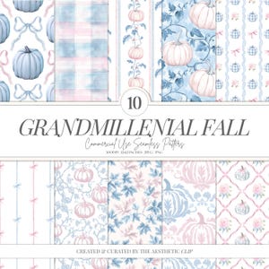 Fall Seamless Pattern | Preppy Pumpkin Digital Paper | Grandmillenial Fall Background | Autumn Toile De Juoy | 10 JPEG | PNG