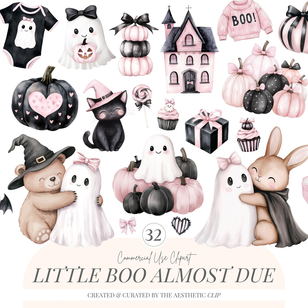 Halloween Baby Shower PNG | Little Boo Almost Due Clipart | Cute Ghost ...