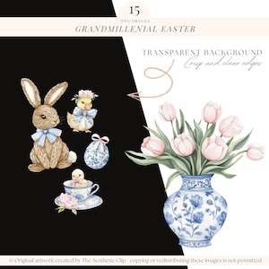 Pasen-clipart | Grandmillenial Pasen PNG | Toile Pasen | Chinoiserie, png-bestand | Cottagecore lente-clipart | Coquette Pasen | 15 png afbeelding 4