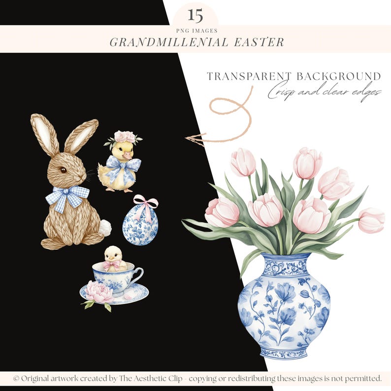 Pasen-clipart | Grandmillenial Pasen PNG | Toile Pasen | Chinoiserie, png-bestand | Cottagecore lente-clipart | Coquette Pasen | 15 png afbeelding 4