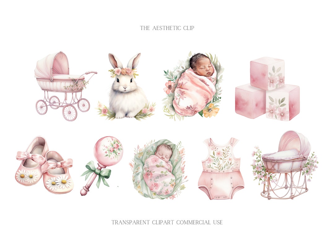 New Baby Clipart Watercolour Spring Baby Pink Newborn PNG Gender Reveal ...