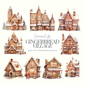 Gingerbread Village-afbeeldingen | Peperkoek, png-bestand | Europese kerst | Bundel kerstkoekjes | Peperkoekmarkt | Kerststad | 9 png
