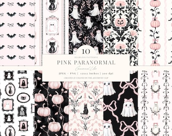 Halloween Seamless Pattern | Preppy Pink Halloween Digital Paper | Pumpkin Background | Spooky Pattern | Coquette | Ghost | 10 JPEG | PNG